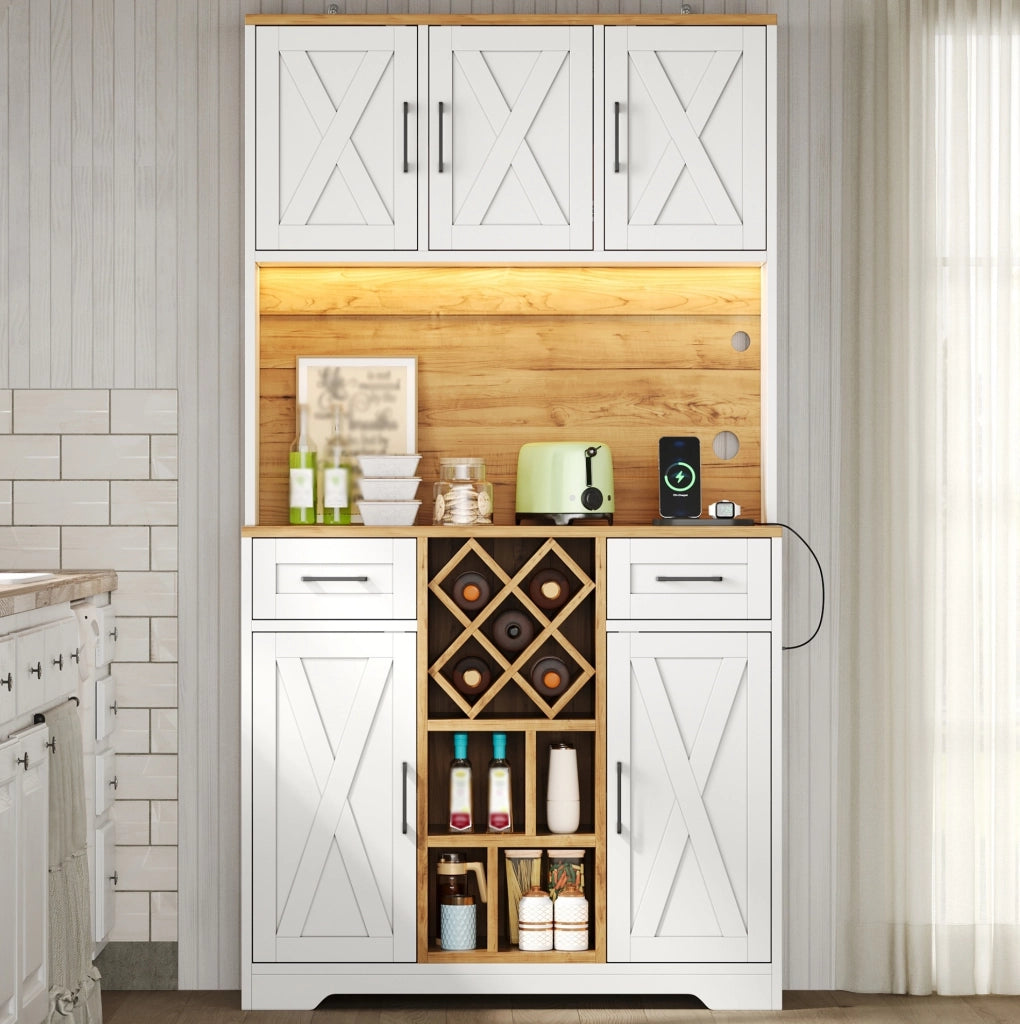 Credenza alta multifunzionale 105x40x180 cm in MDF bianco naturale con LED RGB