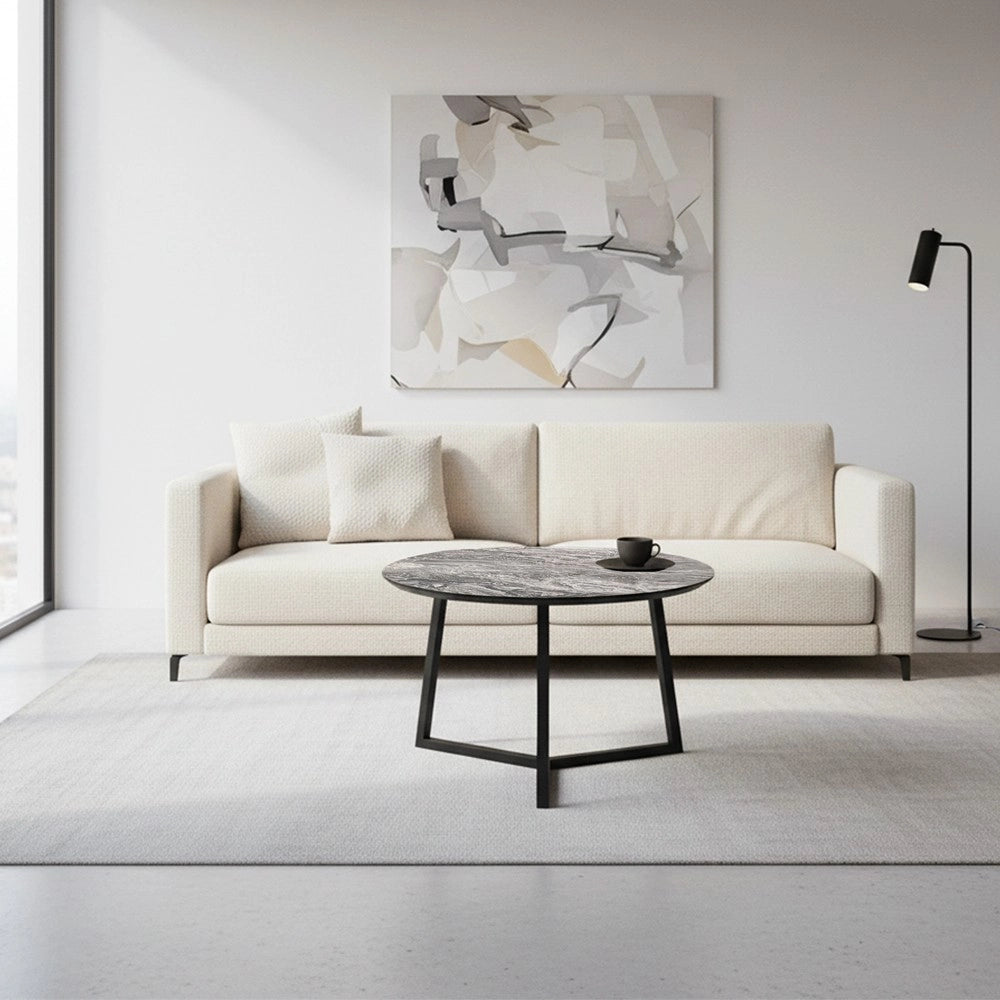 Tavolino da salotto Klint con piano effetto marmo nero arabesque e gambe nere