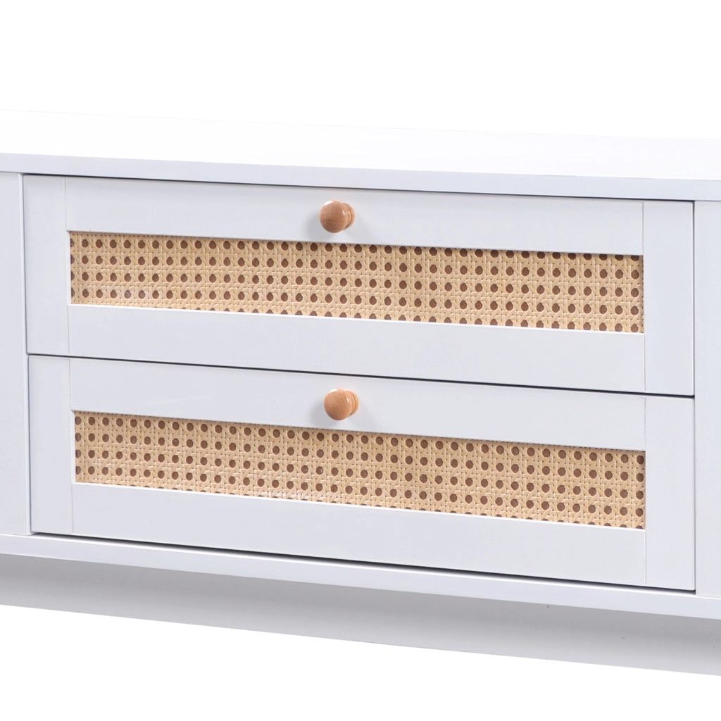 Mobile TV con 2 Ante e 2 Cassetti in Rattan; Stile Naturale; Soggiorno; 170??39;5??46 cm; in MDF; Bianco