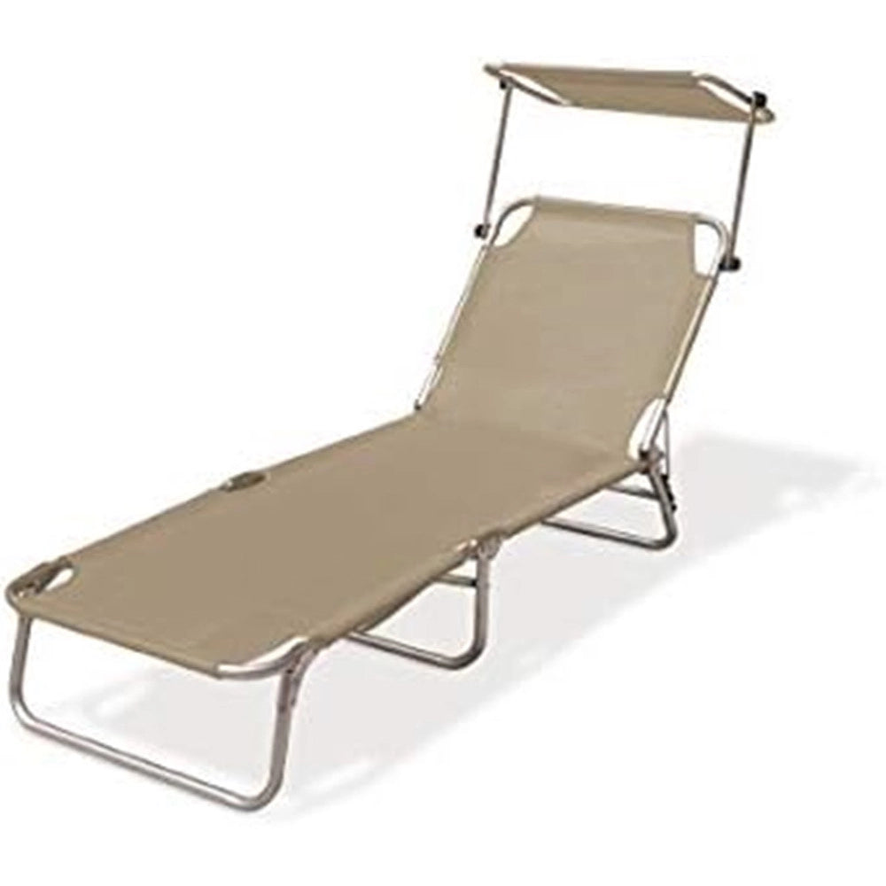 Trade Shop - Lettino Con Parasole In Textilene Tortora Mare Giardino Schienale Regolabile 281055 -