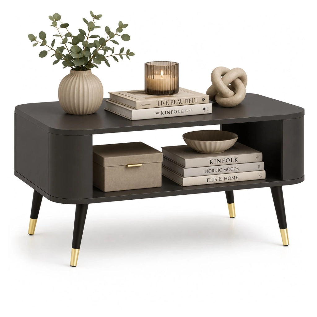 Lirefa, Tavolino da Salotto Angoli Arrotondati, 80x60x42h cm Nero