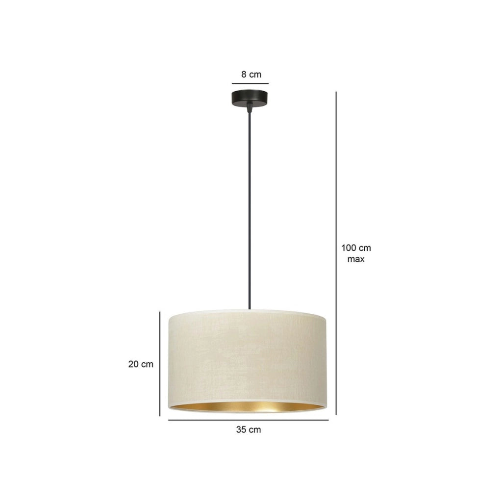 Lampada a sospensione Hilde con paralume in velluto bianco e interno oro