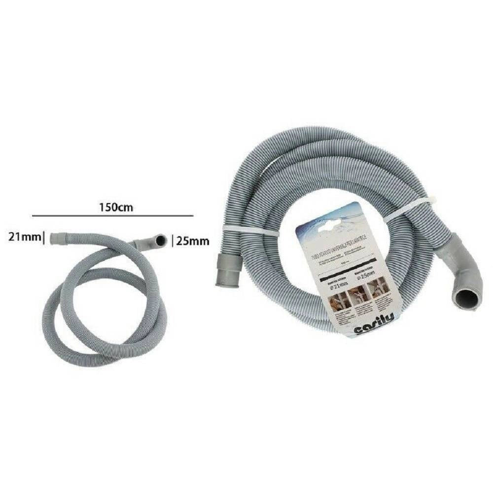 Trade Shop - Tubo Di Scarico Universale Per Lavatrice Lavastoviglie Da 150cm Corrugato Grigio -