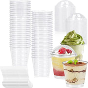 Bicchieri per Dessert in Plastica con Coperchio e Cucchiai - 50 pezzi, per Desserts e Bevande (150 ml)