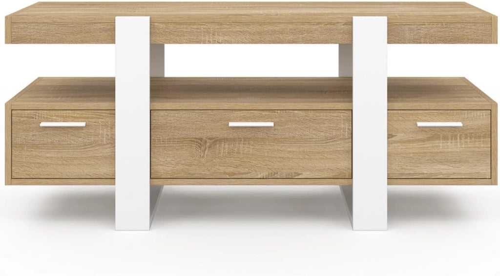 Porta TV PHOENIX da 116 cm con cassetti in legno e bianco