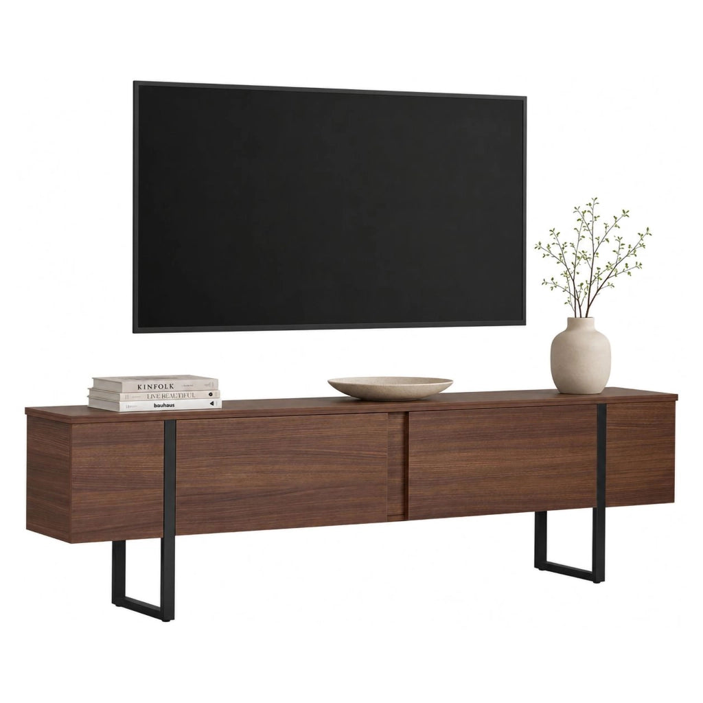 Abishia, Mobile Porta tv 2 Ante, 180x30x50h cm Marrone Noce Scuro