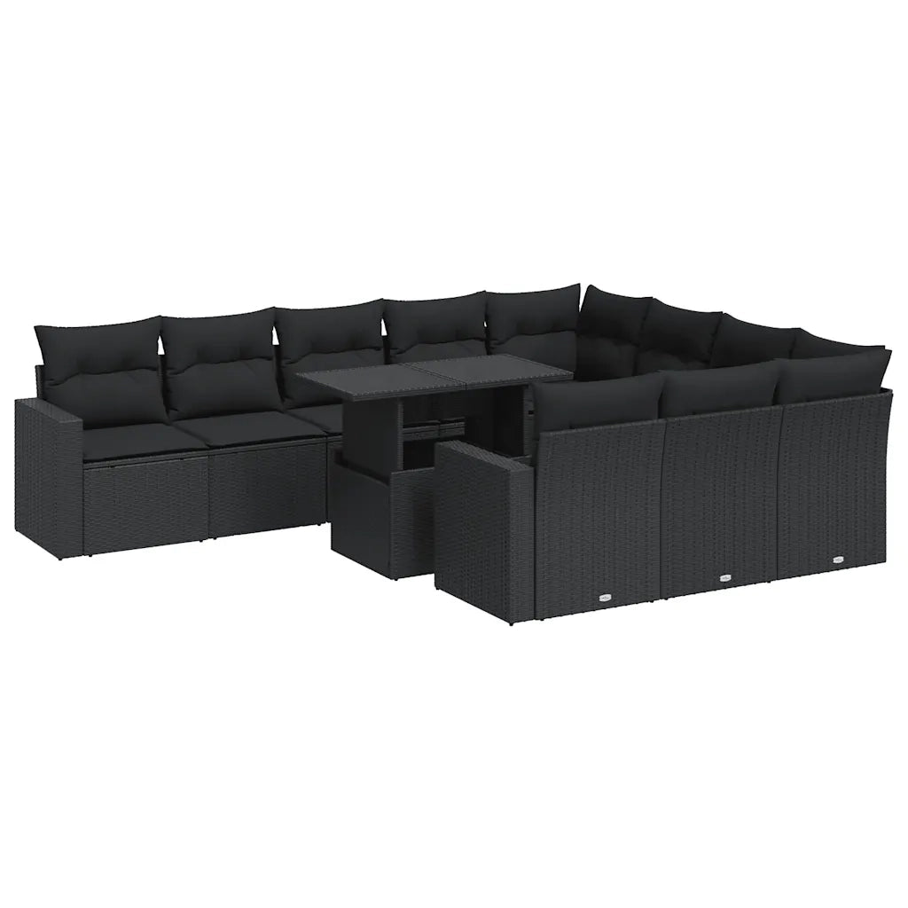 Set Divani da Giardino 11 pz con Cuscini in Polyrattan Nero