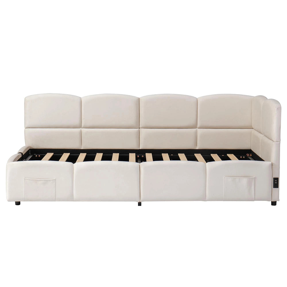 Letto giorno 90x200cm?- Xylo - velluto USB cassetto beige