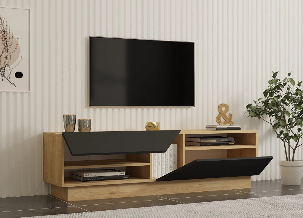 Porta TV in legno "Yaprak" - 160 x 40 x 45 cm - Saphir, Antracite