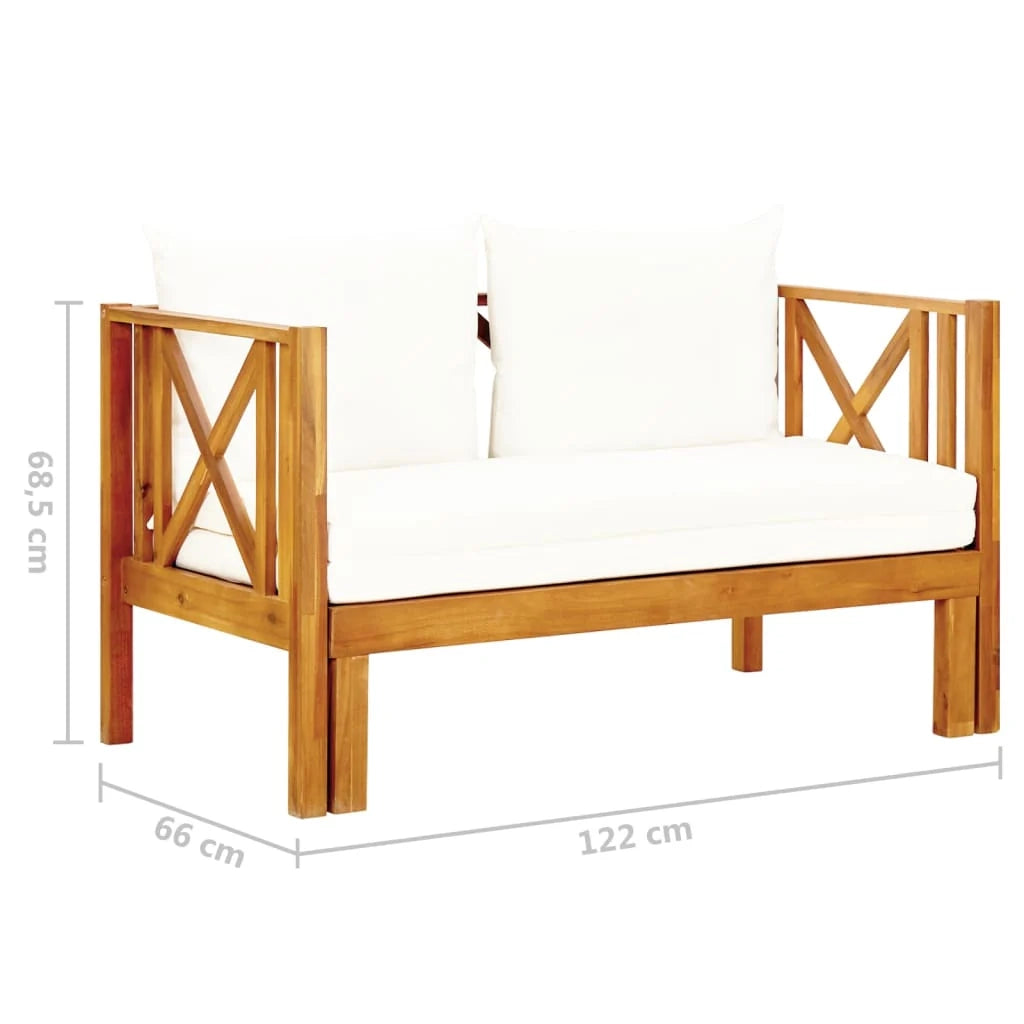 Panca da giardino mobili da giardino per esterni terrazza 2 posti e cuscini 122 x 66 x 68,5 cm legno massello di acacia 02_0011292