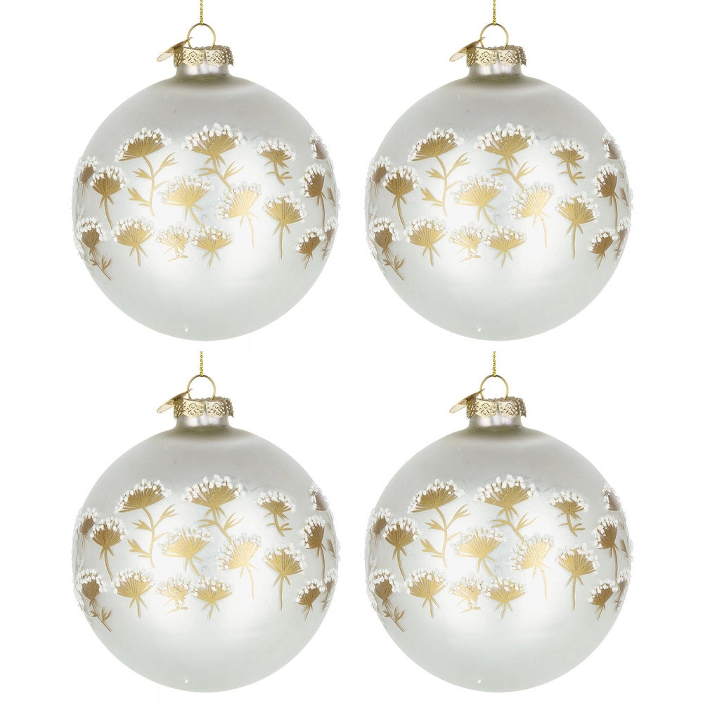 Palline di Natale in Vetro Bianche con Decorazioni Oro Achillea Diametro: 100 mm