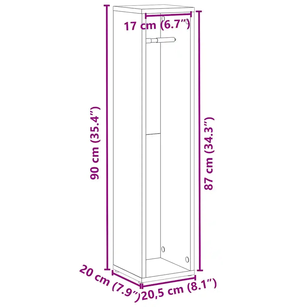 Mobiletto da bagno con portarotolo rovere Marrone 20,5x20x90 cm 858512