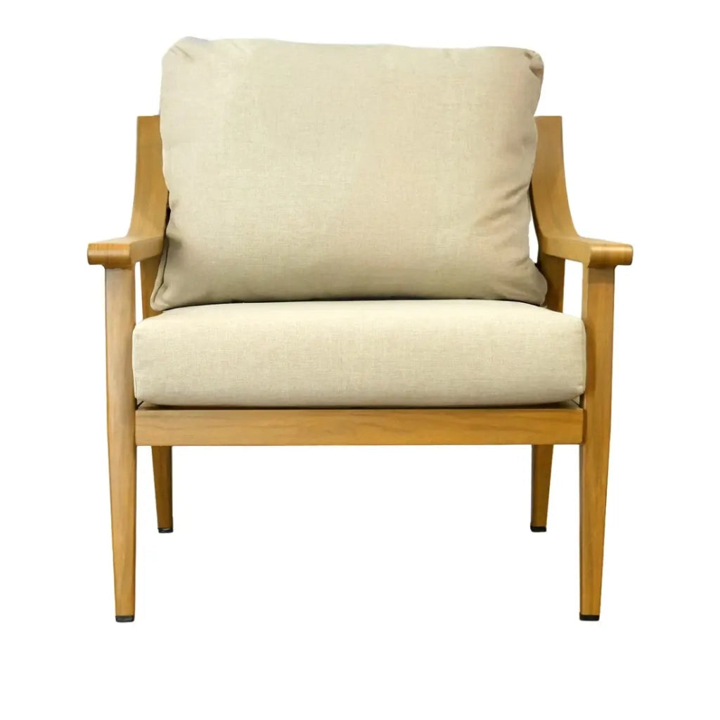 Salotto da giardino ELVORA 5 posti in alluminio effetto legno con divano a 3 posti, poltrone e tavolino
