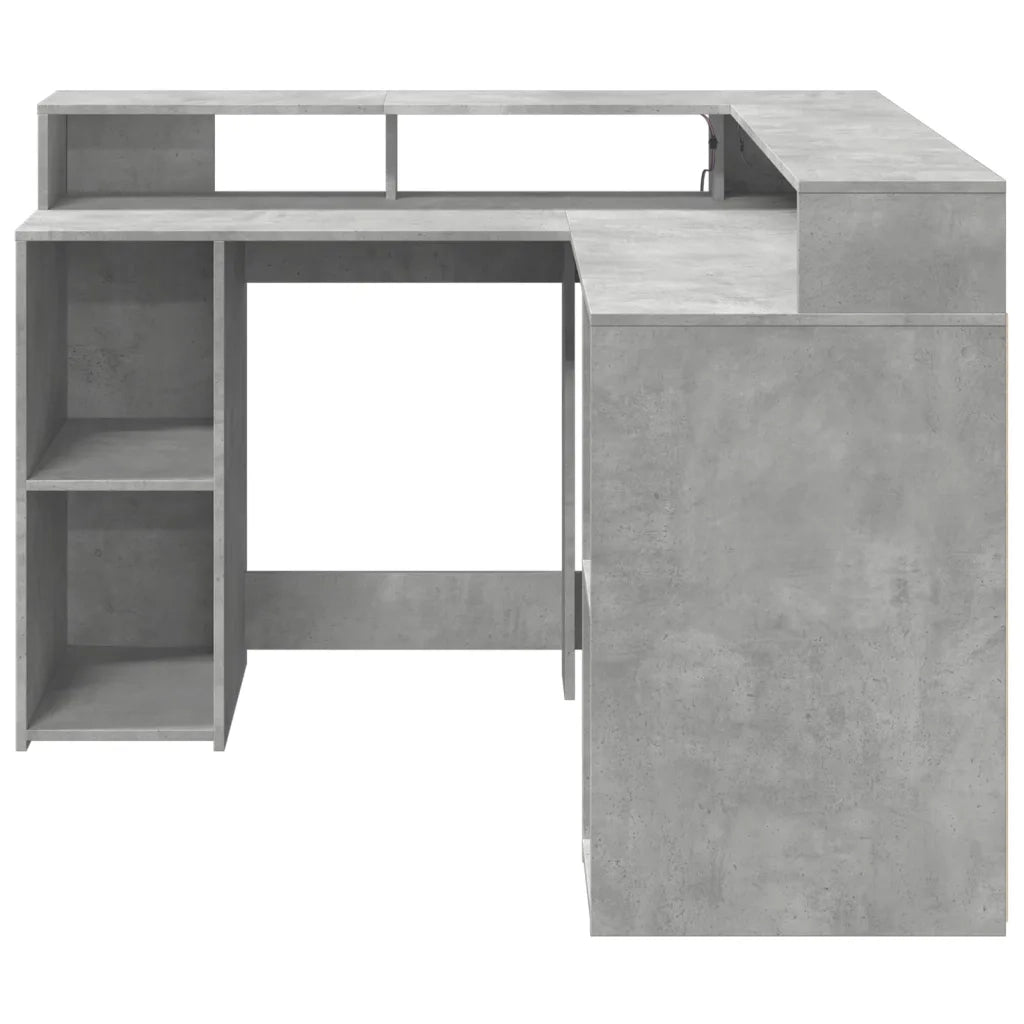 Scrivania con Luci LED Grigio Cemento 130x130x91 cm Multistrato 3309450