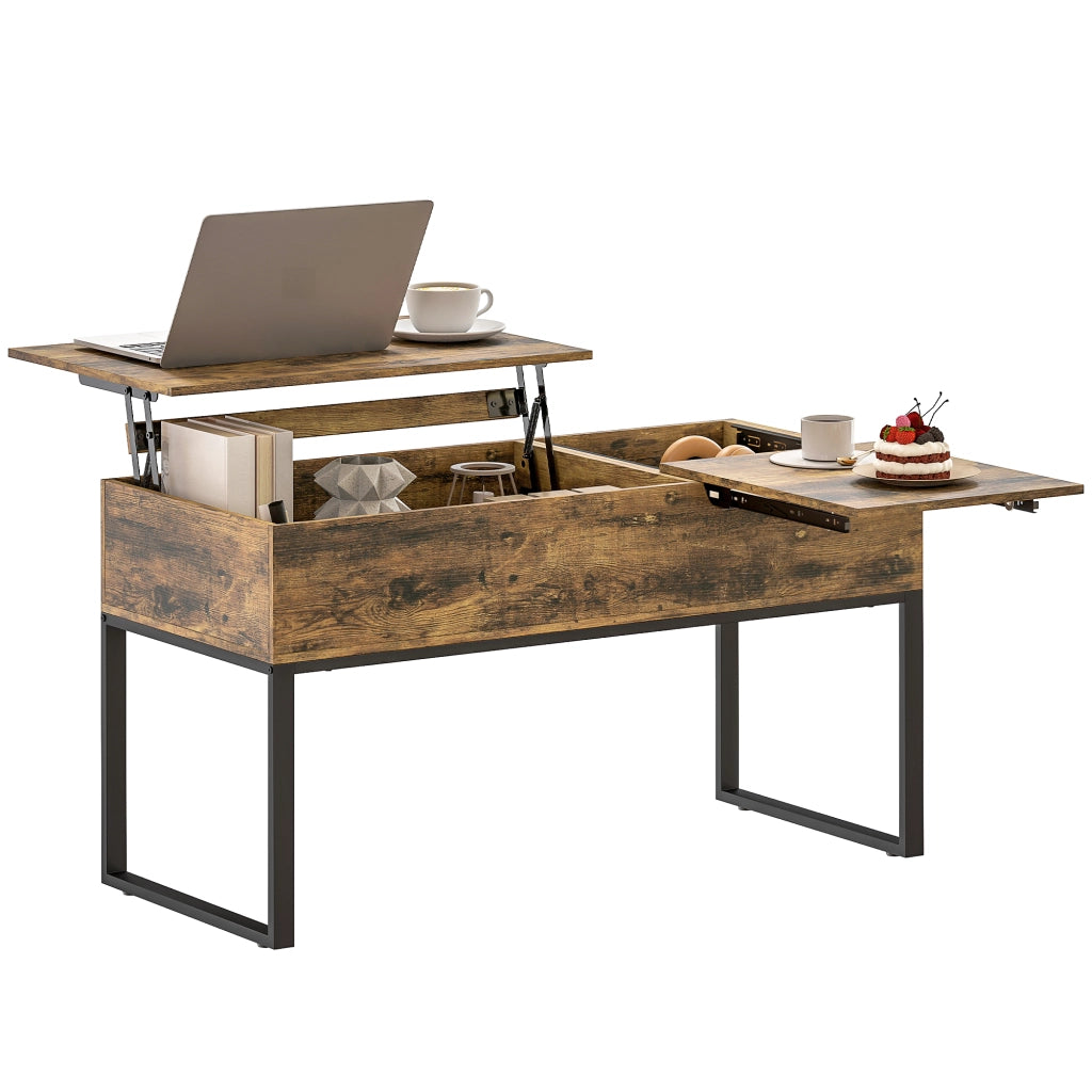 Tavolino da caff¨¨ elevabile con piano scorrevole ¨C zephmum ¨C 100x45x67 cm marrone r¨²stico