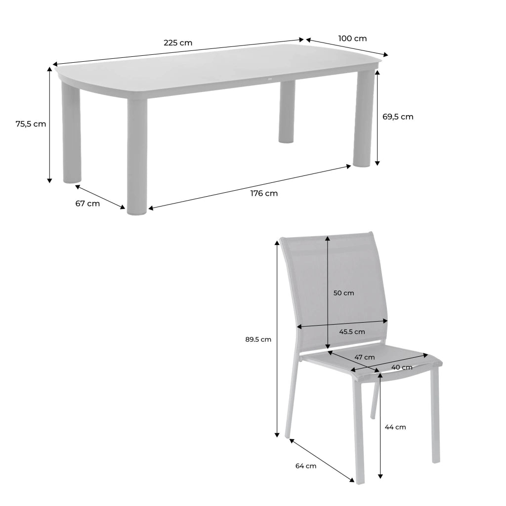 Set tavolo da giardino in alluminio con 8 sedie, antracite