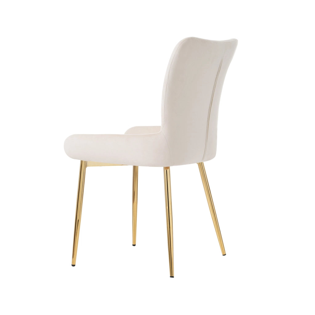 Set di 4 sedie da pranzo in velluto con gambe in metallo; beige e oro