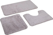 Tappeto bagno, 3 pezzi, 80 x 50 cm, macchinabile, antiscivolo, set composto da tappeto bagno + 50 x 40 cm di tappeto per il water, assorbente, grigio
