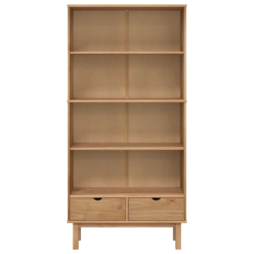 Libreria-Scaffale per Libri-Mobile di Stoccaggio OTTA con 2 Cassetti Marrone in Legno Massello di Pino