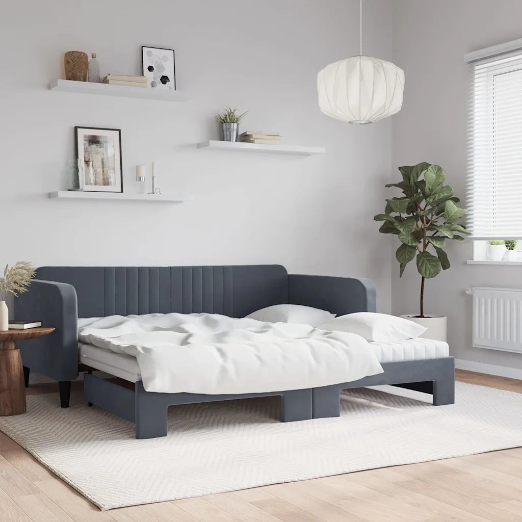 vidaXL Divano Letto Estraibile Materassi Grigio Scuro 90x190cm Velluto
