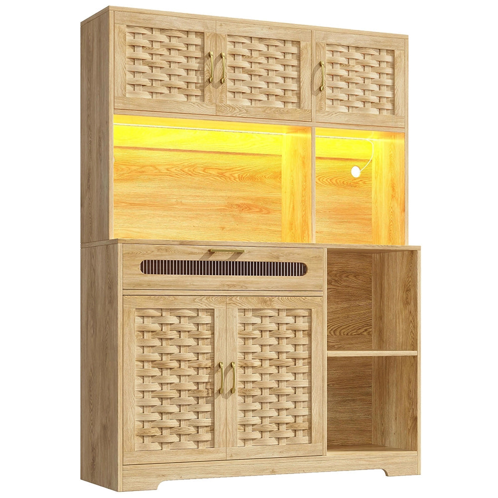 Credenza Alta 120x40x180cm - Xylo - con Ante in Tessuto e Luci LED