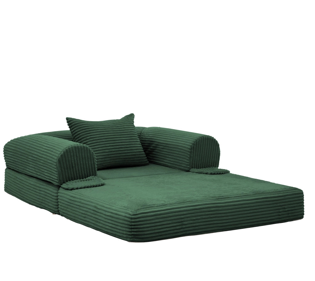 Poltrona letto singola convertibile in velluto a coste verde, divano letto 2 in 1 salvaspazio con cuscino