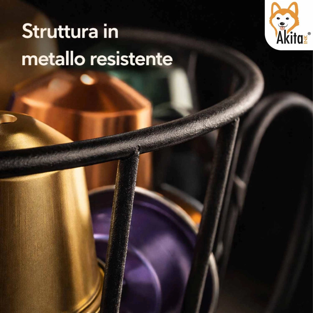Akitaink Portacapsule Caffe' in Metallo Design Tazza Nero