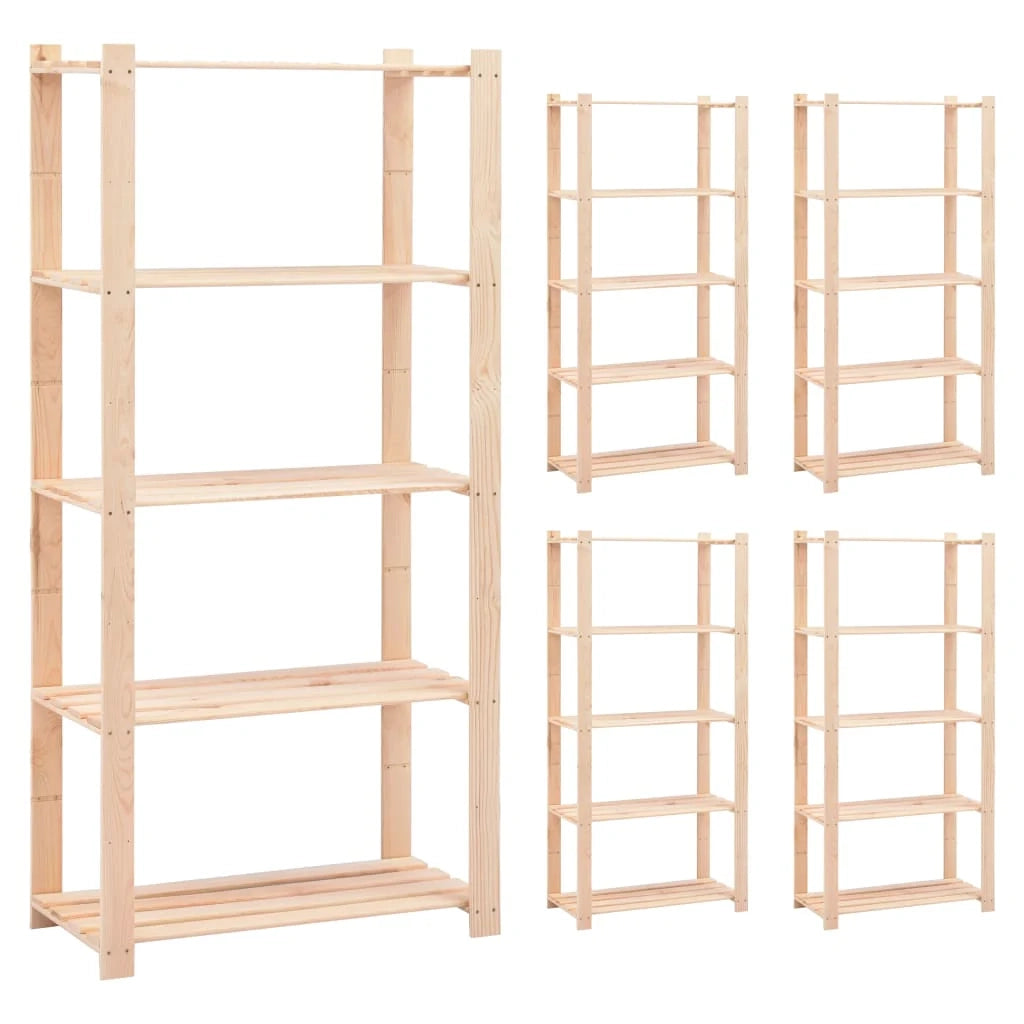 Scaffale portaoggetti a 5 ripiani 5 pezzi 80 x 38 x 170 cm pino 250 kg beige 02_0045732