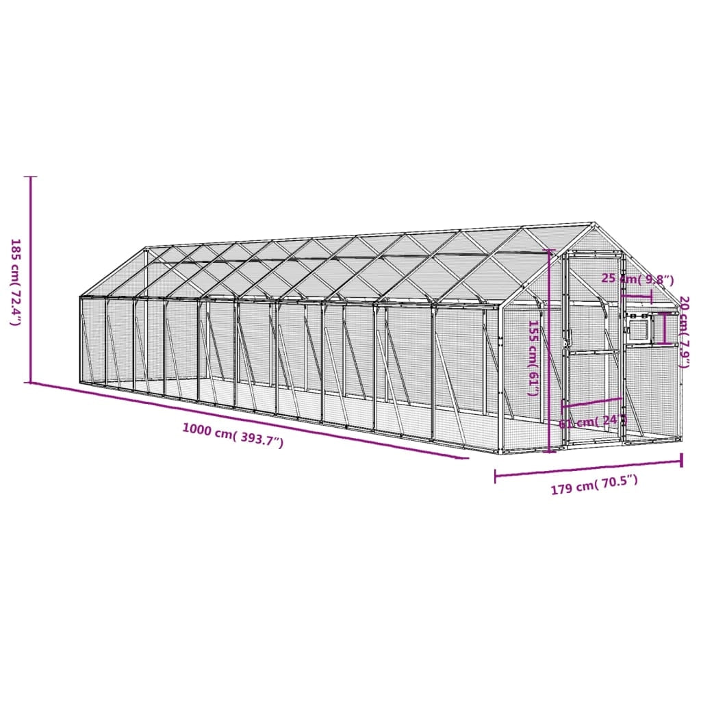 Voliera a gabbia 1,79 x 10 x 1,85 m alluminio antracite 02_0045631