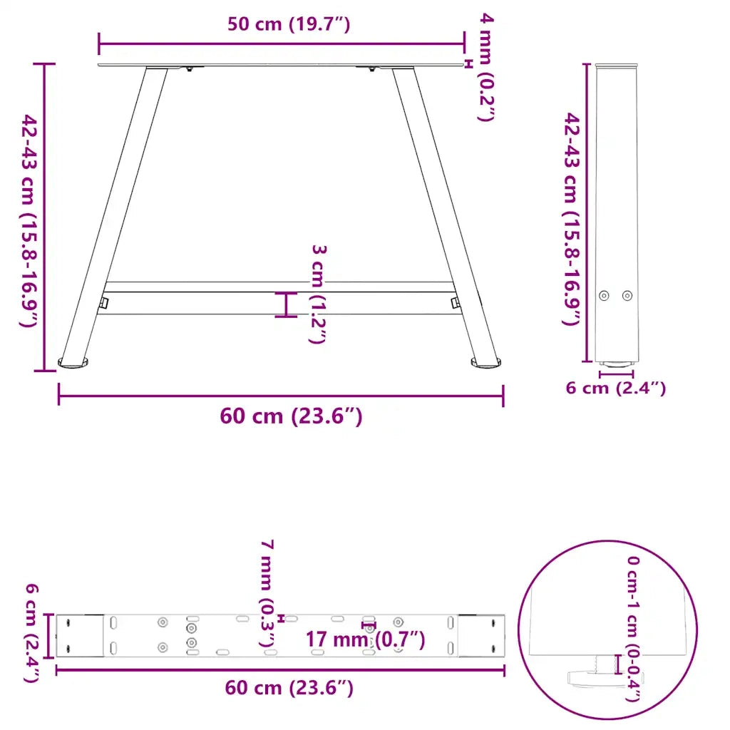 vidaXL Gambe per Tavolino da Caffè a Forma di A 2 pz Bianche 60x(42-43) cm Acciaio