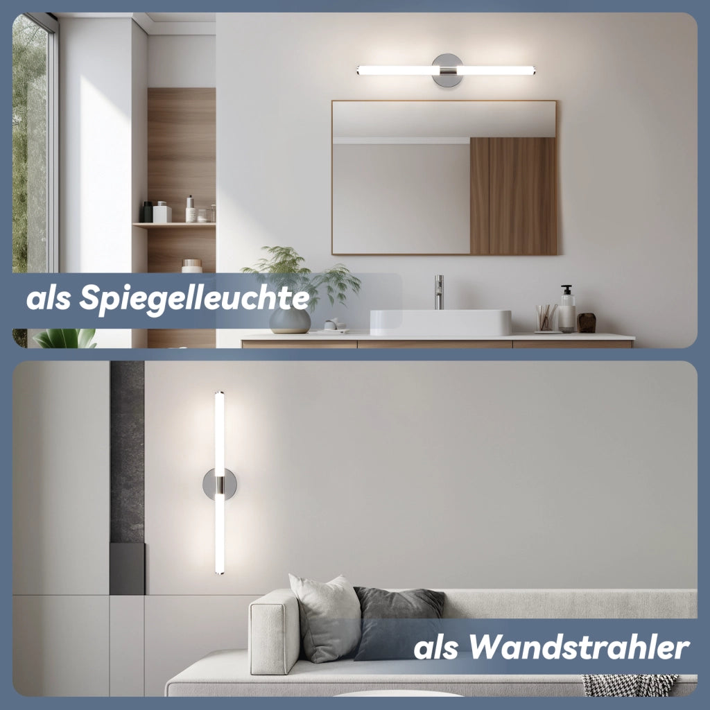ZMH Lampada da Specchio LED a Parete 8W 60 cm 4000K Luce Neutra Moderna IP44 Cromata per Armadio da Bagno Cantina Cucina