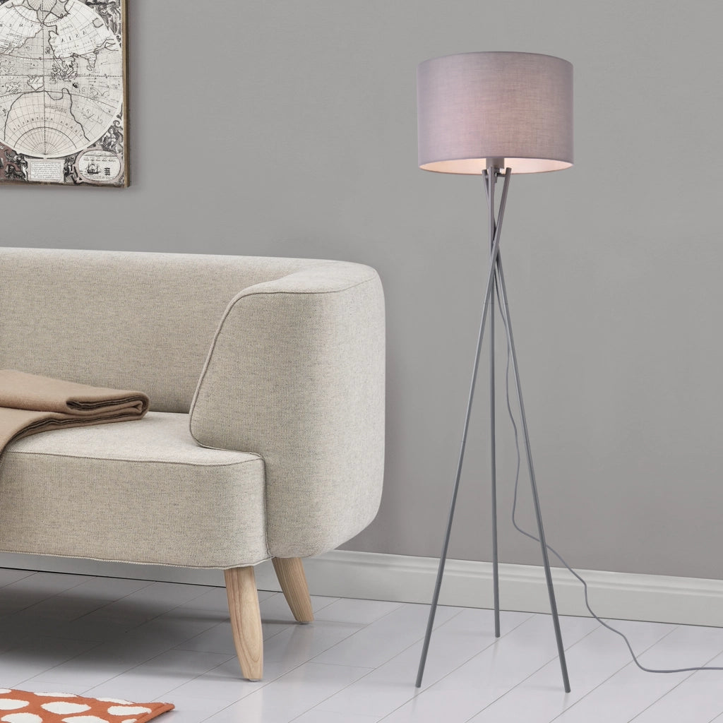 Lampada da Terra Grenoble con Paralume in Tessuto e Struttura a Treppiede in Metallo - Grigio lux.pro