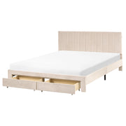 Letto matrimoniale 160 x 200 cm Beige Rivestimento in velluto 4ft con cassetti Testiera Base a doghe Moderno