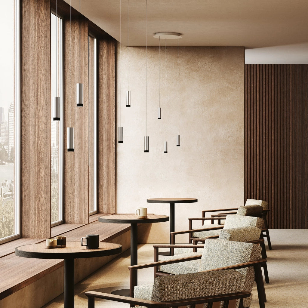 Tubotto Lampada a Sospensione LED 8W 3000K in Alluminio Anodizzato Nero e Argento, Design Modulare per Illuminazione d'Interni Elegante e Moderna