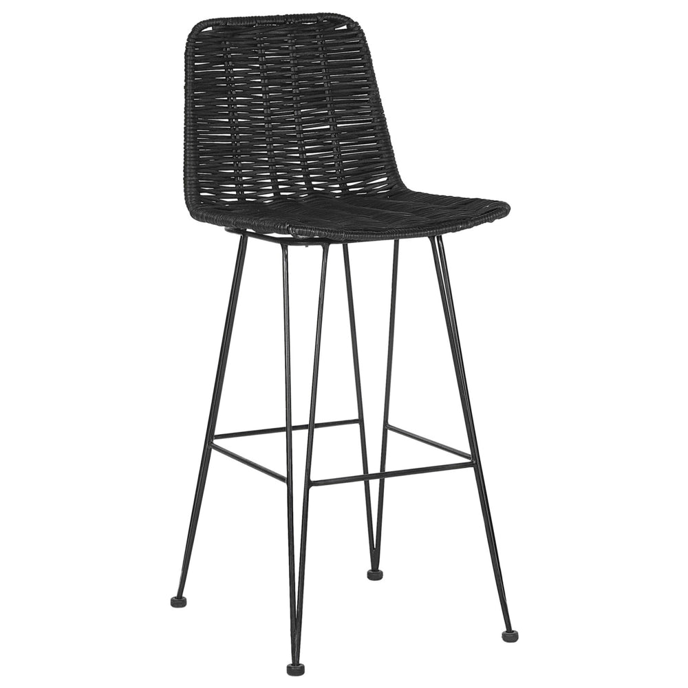 Set di sedie da bar per cucina e sala da pranzo in rattan rustico boho nero