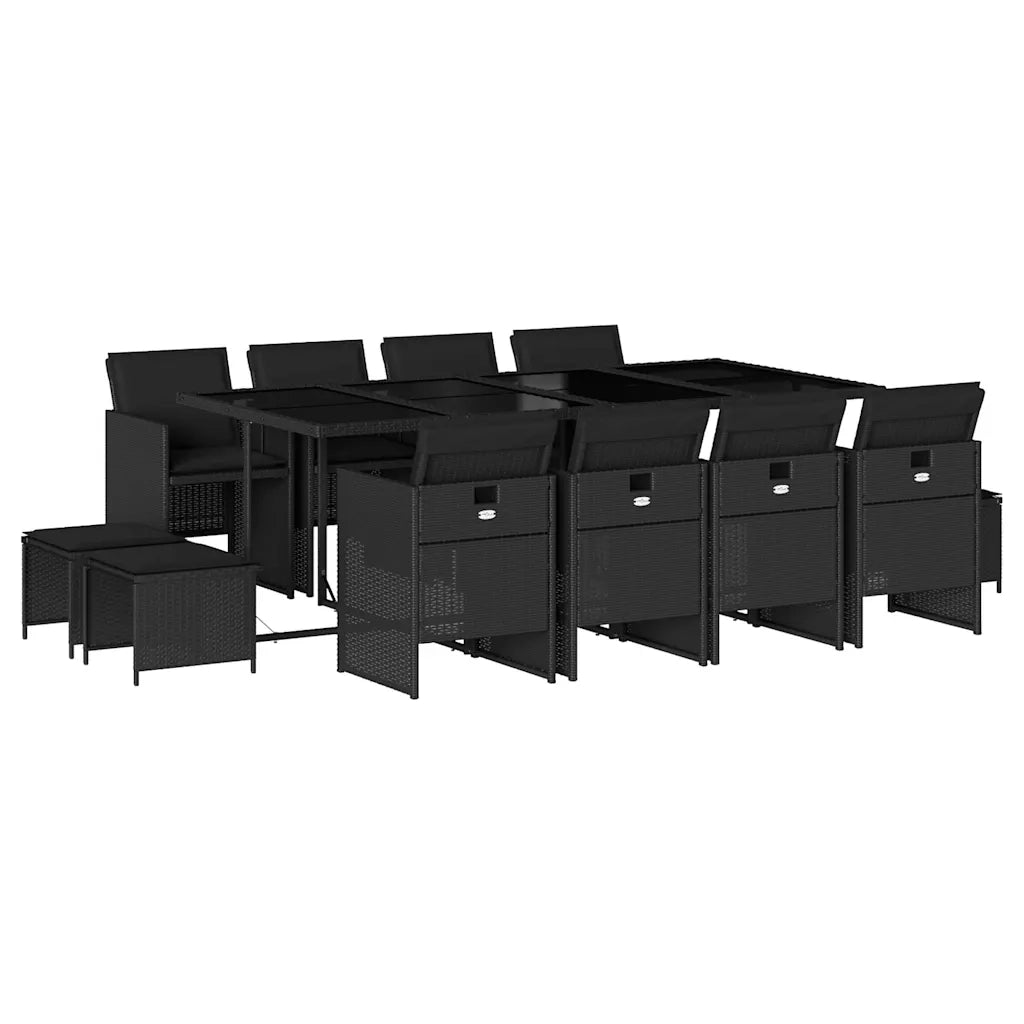 Set da Pranzo da Giardino 13pz con Cuscini Nero in Polyrattan 3210619