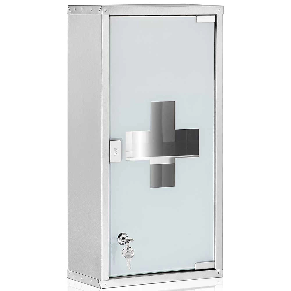 Armadietto Armadio Porta Medicinali Acciaio Inox Vetro Satinato 50x30x18 cm