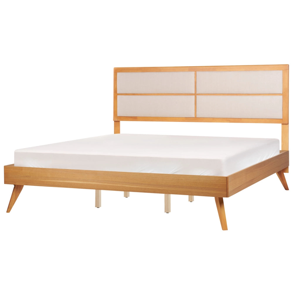 Letto 180 x 200 cm in frassino marrone MDF rete a doghe testata imbottita design moderno