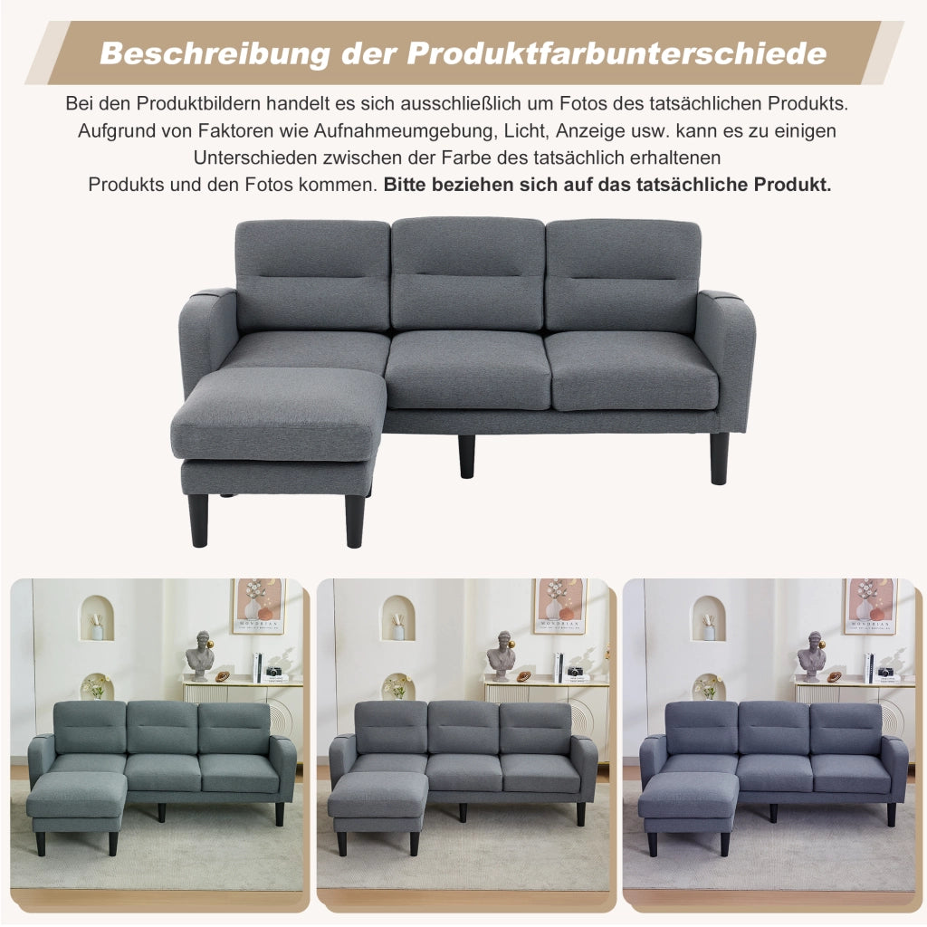 Divano angolare modulare a 3 posti con penisola e tasche laterali sfoderabile in tessuto grigio 204 × 136 × 80 cm