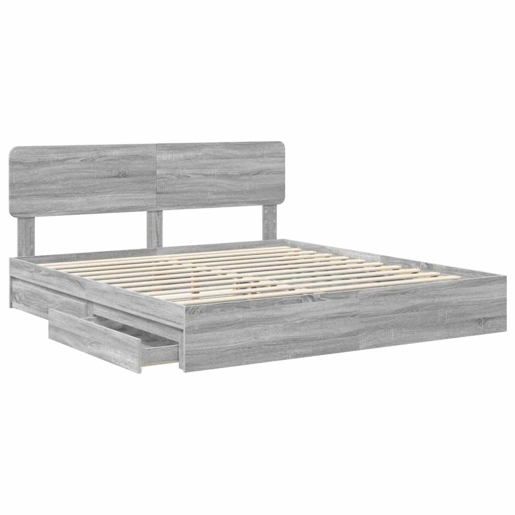 Letto con Contenitore con testiera Grigio Sonoma 200 x 200 cm