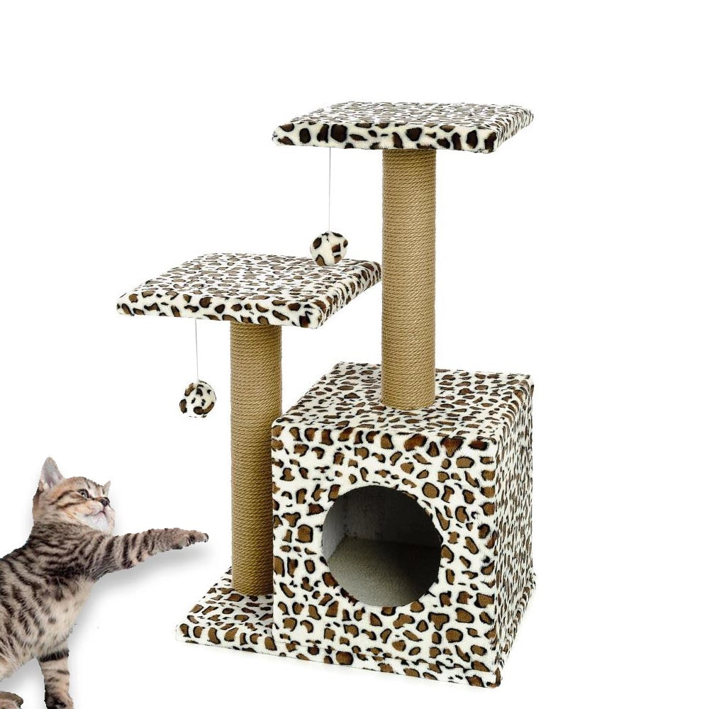 Tiragraffi per gatto leopardato double in corda sisal altezza 75 cm