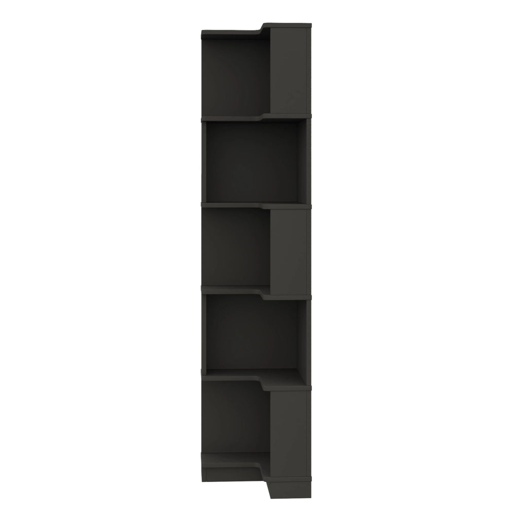 Libreria angolare 5 ripiani con LED RGB, MDF nero, 63,5x45x175 cm