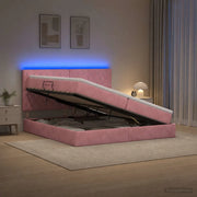 Letto con contenitore LED e materasso Rosa 200 x 200 cm Velluto 3460097