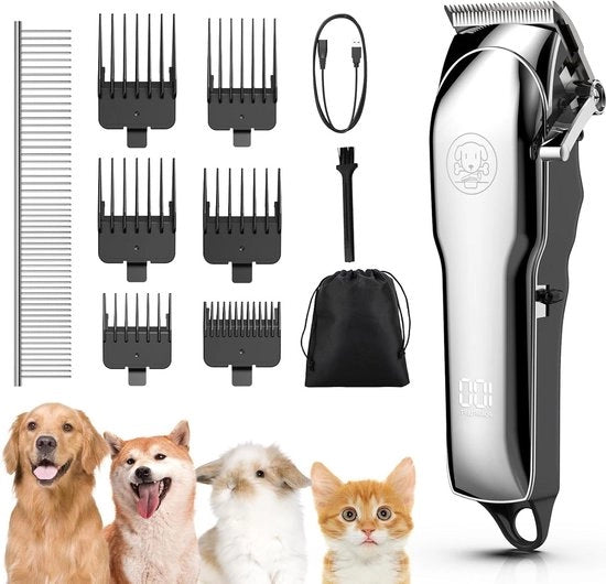 Trasformatore Professionale per capelli spessi Display LED con display di potenza silenzioso trasformatore senza fili per animali domestici con lama affilata - 6 guide per animali domestici con capelli spessi