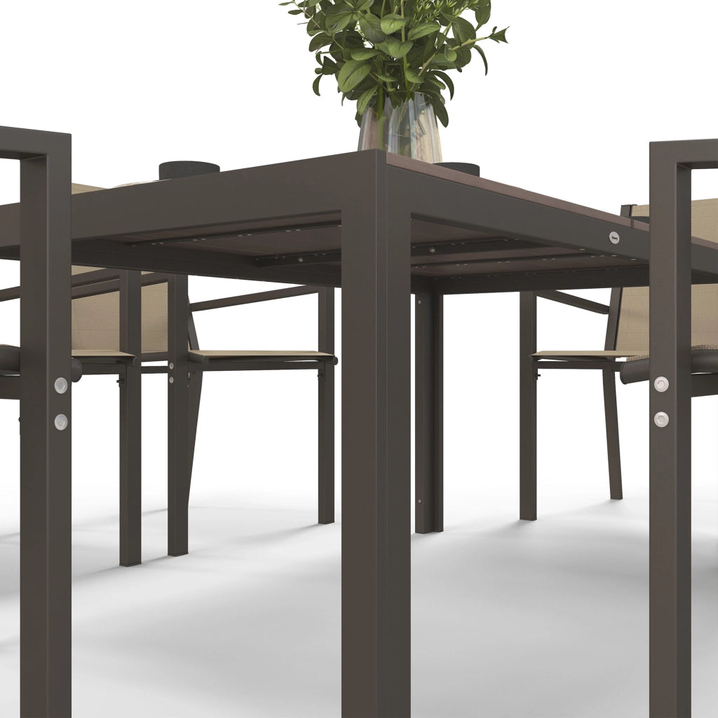 Set da Giardino 7 Pezzi in Plastica con 6 Sedie Impilabili e Tavolo Rettangolare, Kaki e Marrone