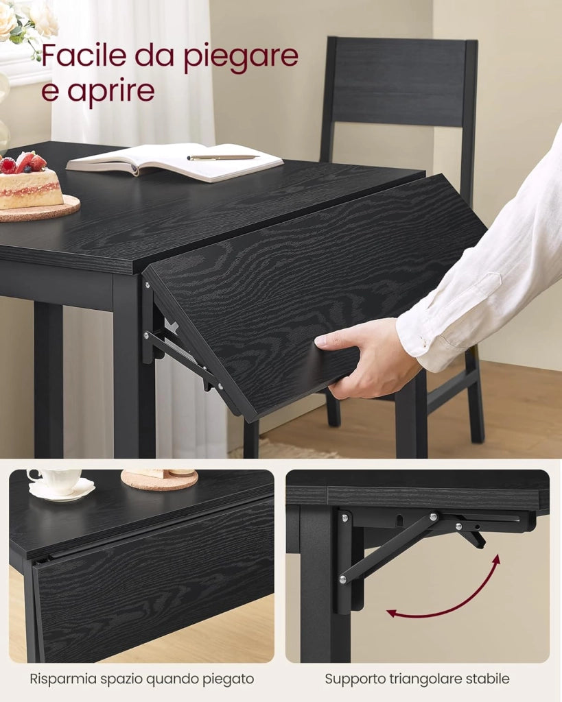 VASAGLE Tavolo da pranzo pieghevole, allungabile, per piccoli spazi, 2-4 persone, industriale, 78 x 120 x 76,2 cm, nero ebano e nero inchiostro KDT077B03
