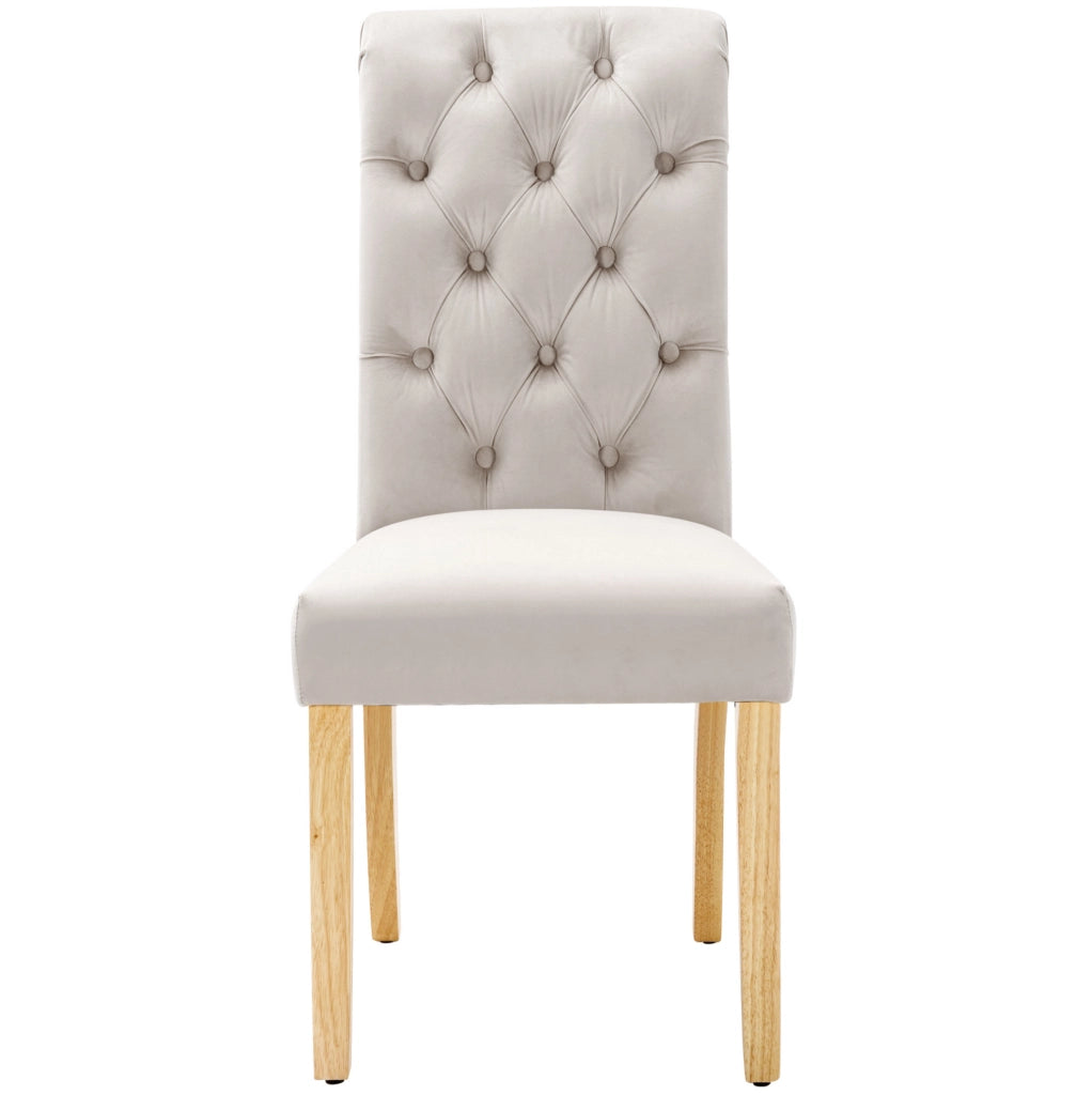Set di 2 sedie da pranzo in velluto beige con gambe in legno di quercia