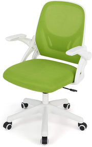 Sedia da scrivania ergonomica, sedia da ufficio girevole in rete con ruote, altezza regolabile e braccioli pieghevoli, seduta imbottita, supporto lombare, carico 150 kg (verde)