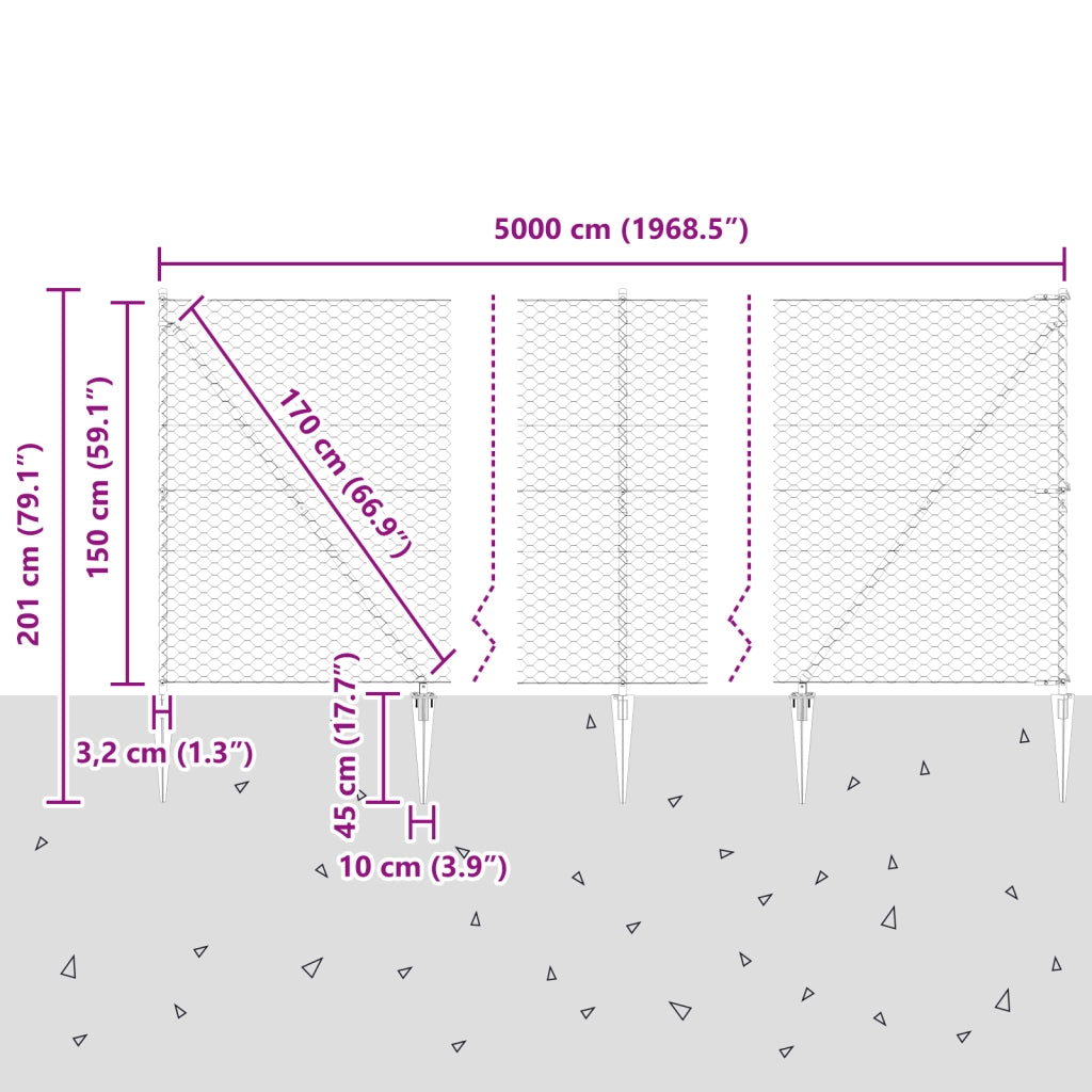Recinto Esagonale  Grigio 1.5x50 m Acciaio
