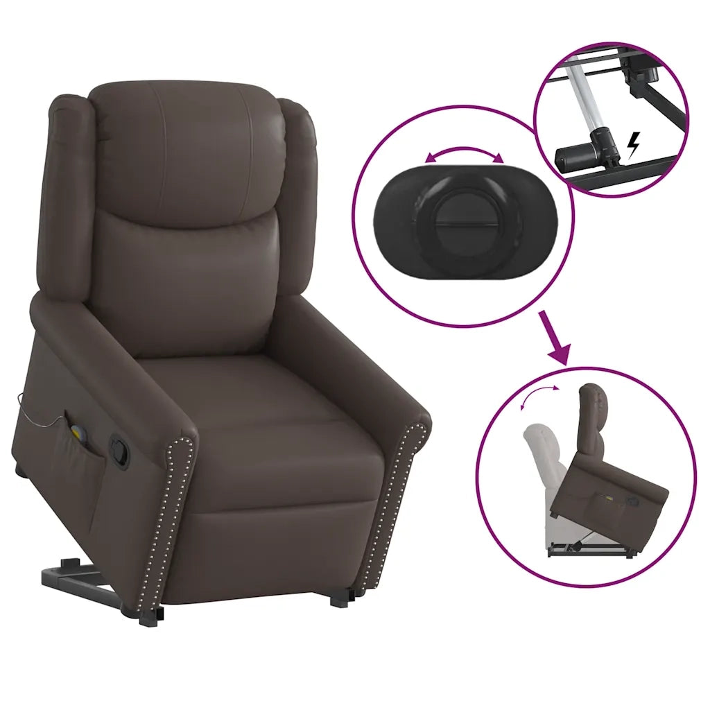Poltrona Alzapersona Reclinabile Massaggio Marrone Similpelle 3303421